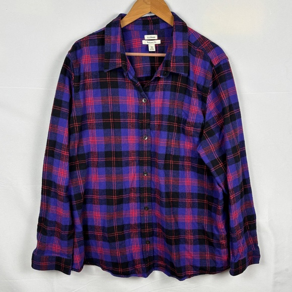 L L Bean Womens Flannel Long Sleeve Button Down Shirt Sz 3X Plaid Outdoor Cotton - Picture 1 of 10